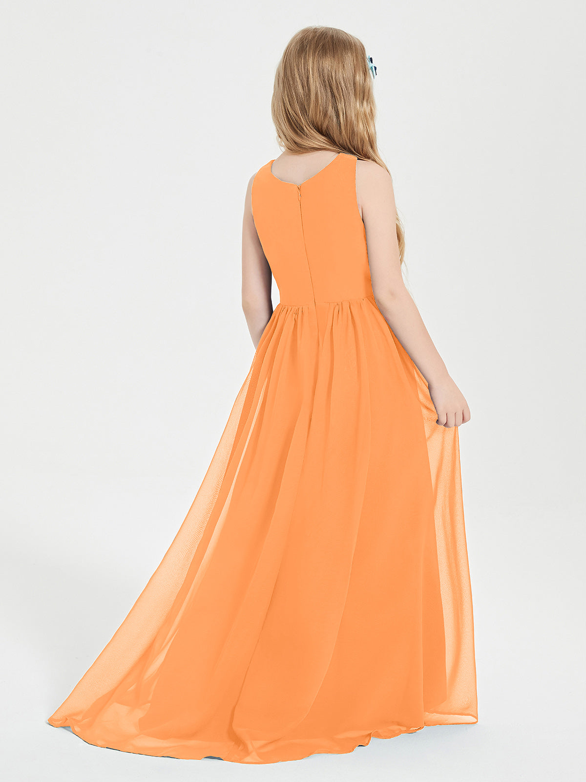 Asymmetrical Junior Bridesmaid Dresses with Scoop Neckline Orange